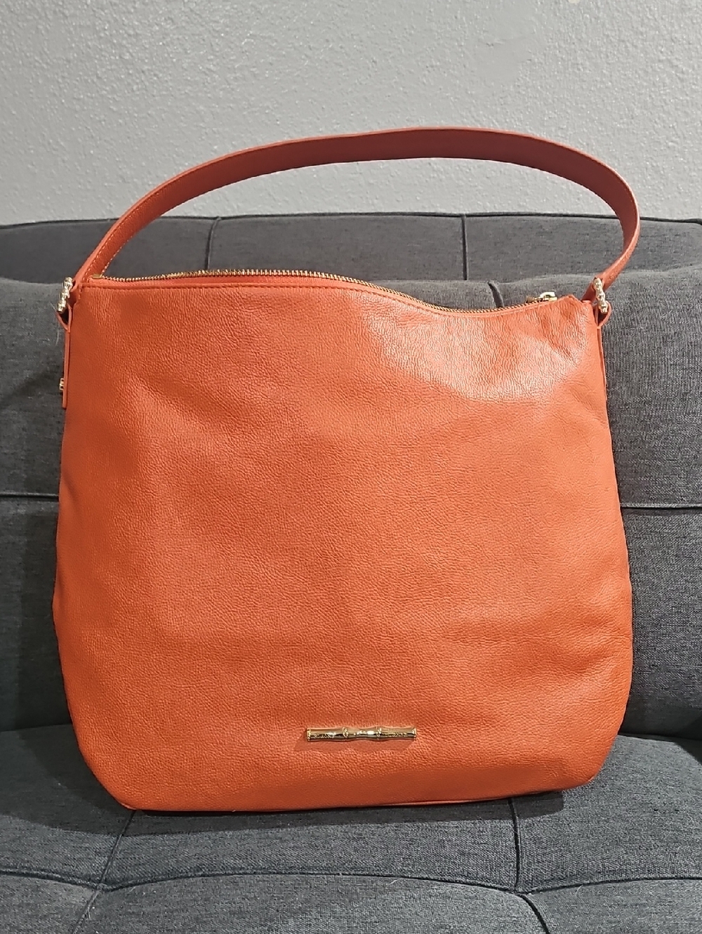 Elaine Turner Orange Leather Shoulder Bag with Gold Hardware